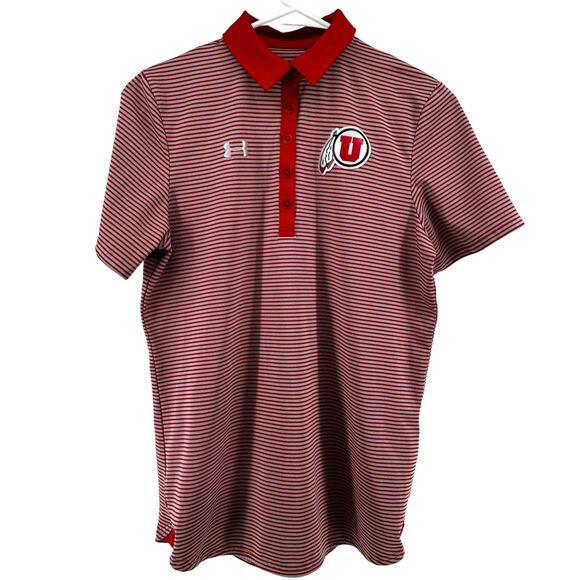 Under Armour University of Utah Utes Striped Polo Shirt Loose Heatgear Red S - Picture 1 of 6